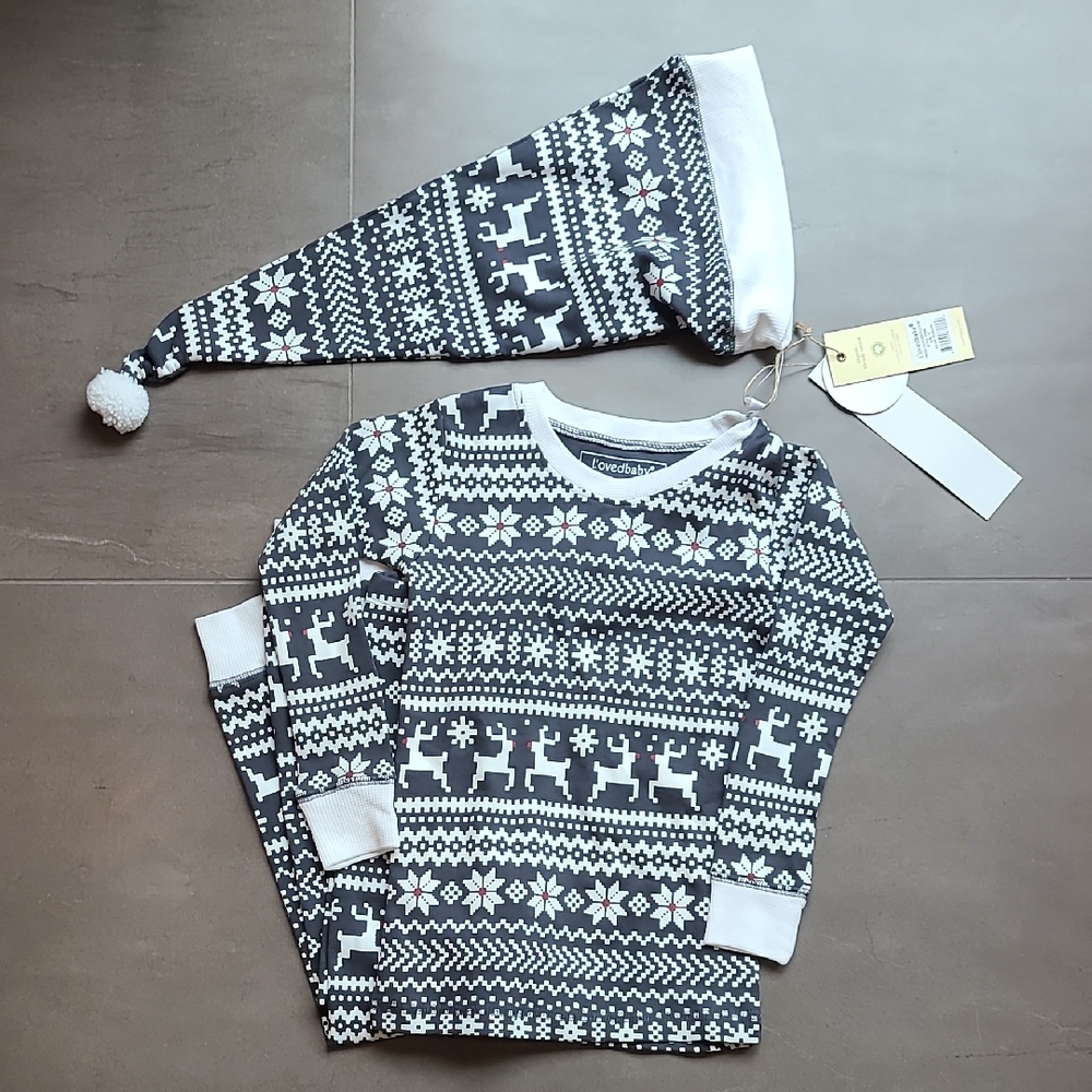 New L'ovedbaby Black and White Pajama Set Holiday Christmas Organic